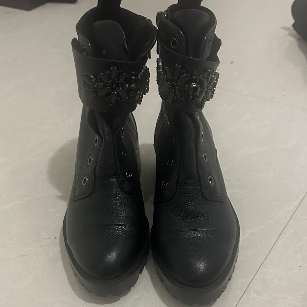 Karl Lagerfeld Black Embellished Combat Boots